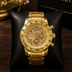 Relógio Esqueleto Bvgari Masculino Dourado de Aço e Cerâmica com Cronógrafo