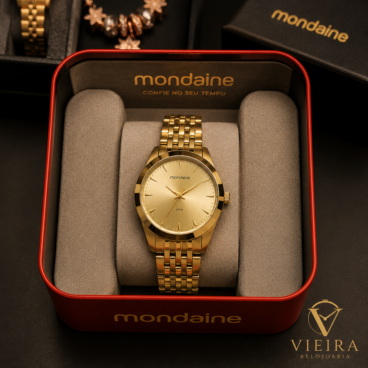 Relógio Analógico Dourado Mondaine