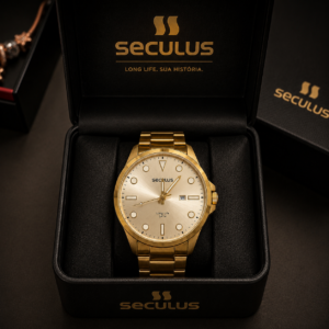 Relógio Masculino Seculus Long Life Dourado